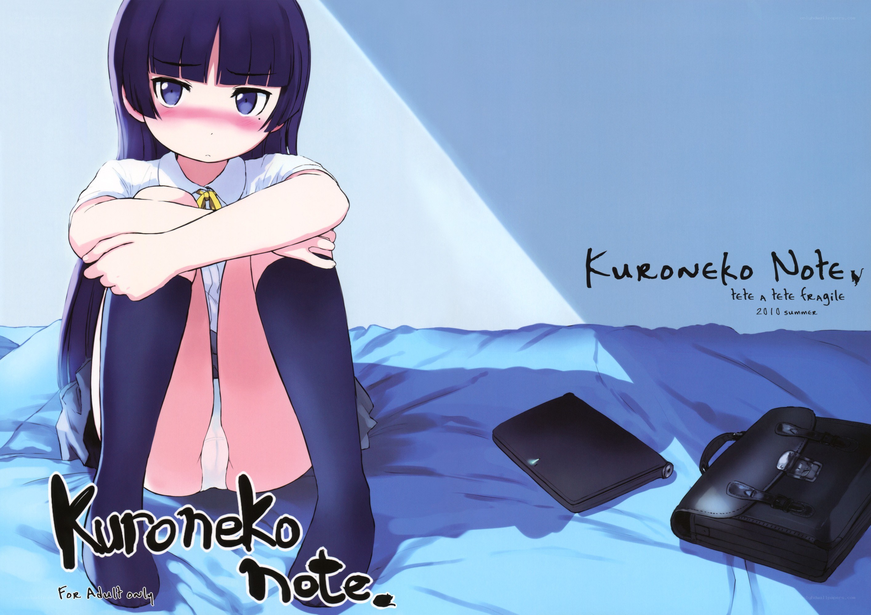 Anime girl on bed with notebook