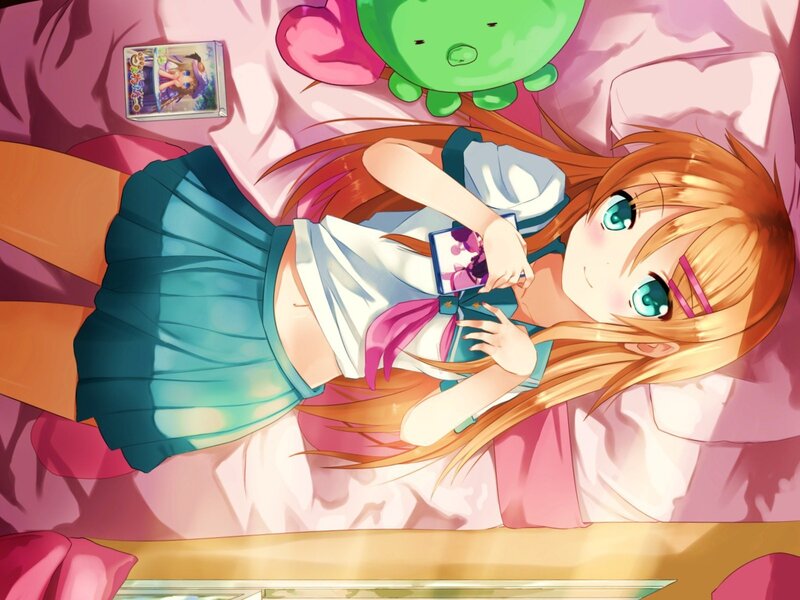 anime girl on bed with phone