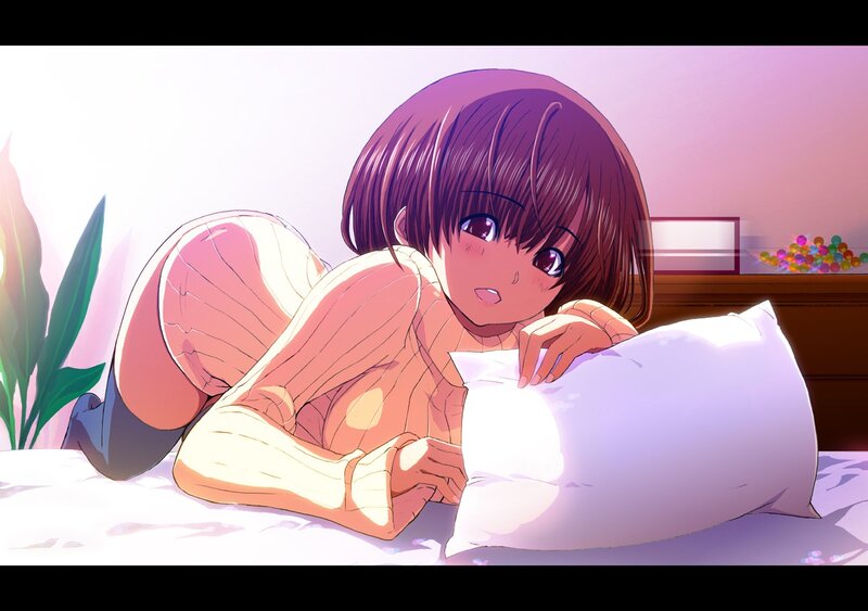 anime girl on bed with pillow