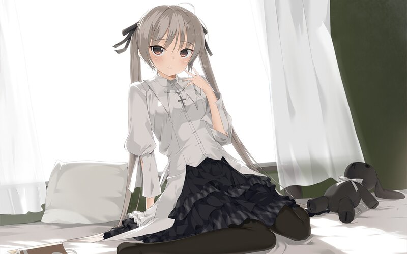anime girl on bed with toy