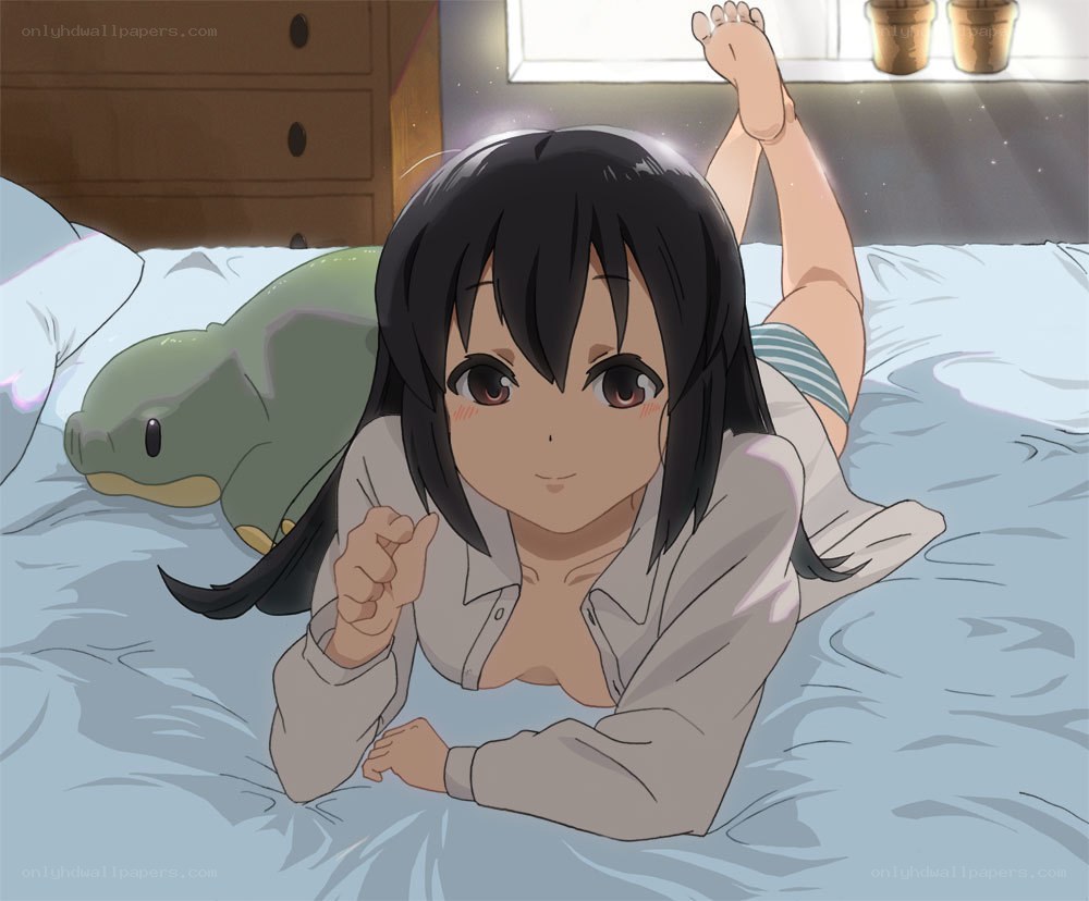 anime girl on bed with turtle