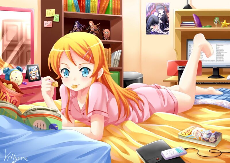 Anime Girl on Bed — Yellow, Relaxed