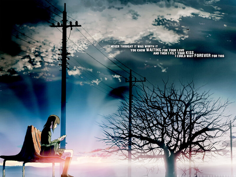 anime girl on bench at dusk