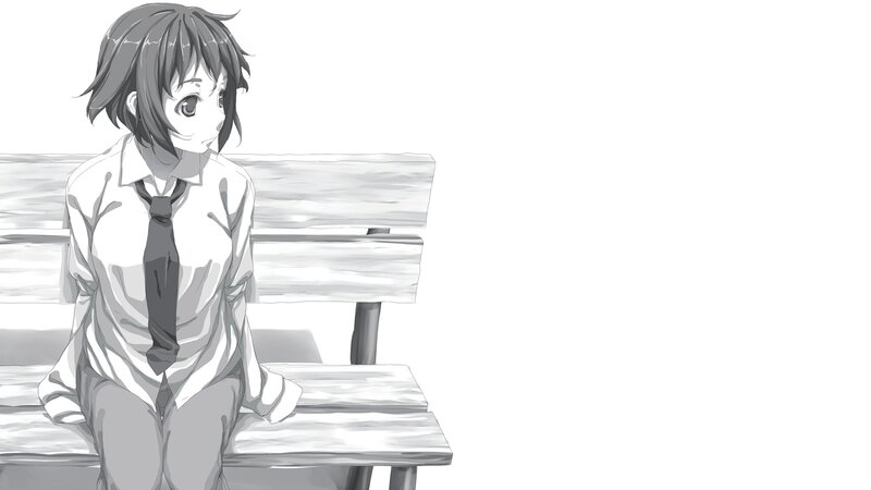 Anime Girl on Bench — Black, Melancholic, Manga, Tie