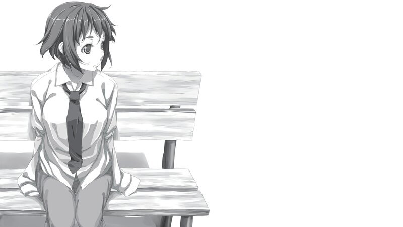 Anime Girl on Bench — Black, Melancholic