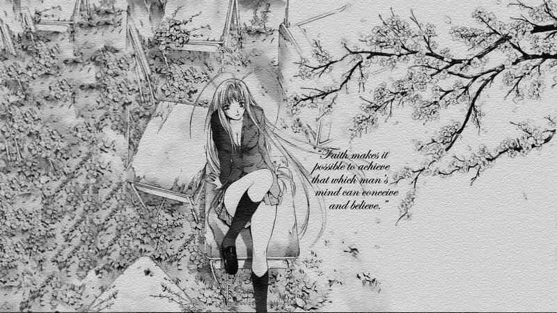 Anime Girl on Bench — Black, Serene