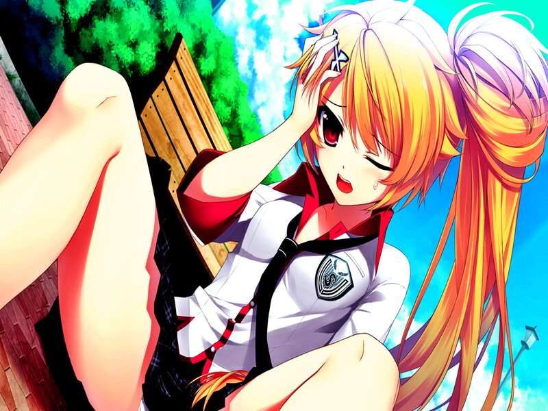 Anime Girl on Bench — Blue, Bright