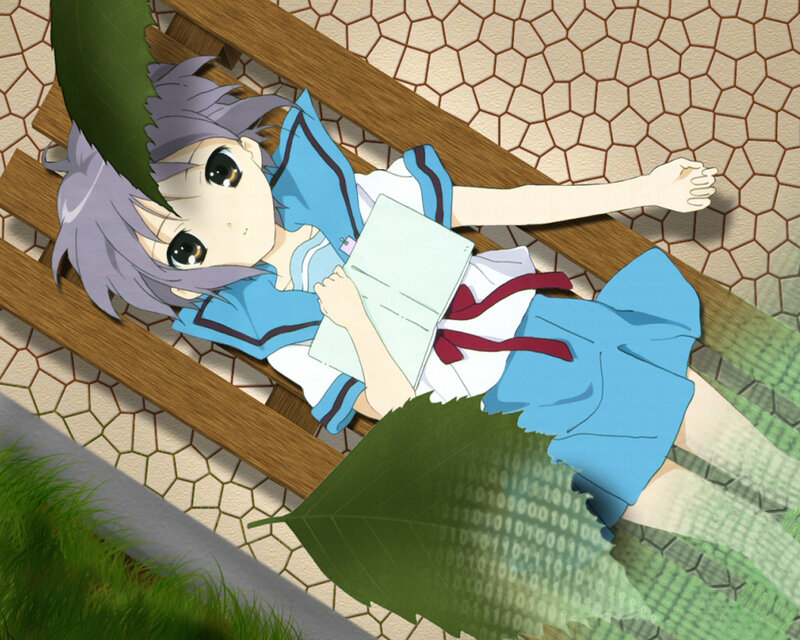 Anime Girl on Bench — Blue, Calm, Afternoon, Book
