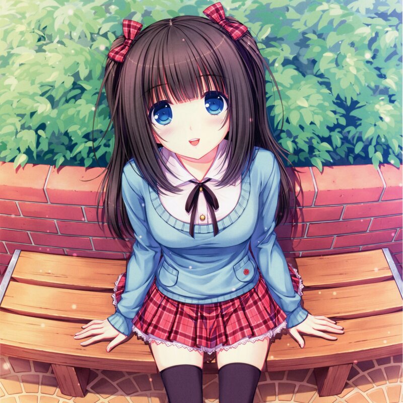 Anime Girl on Bench — Blue, Calm, Afternoon