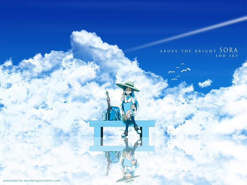 Anime Girl on Bench — Blue