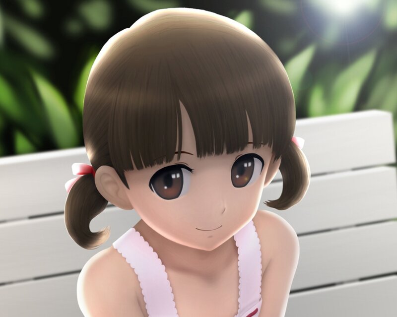 Anime Girl on Bench — Brown, Calm, Afternoon, 3d Render