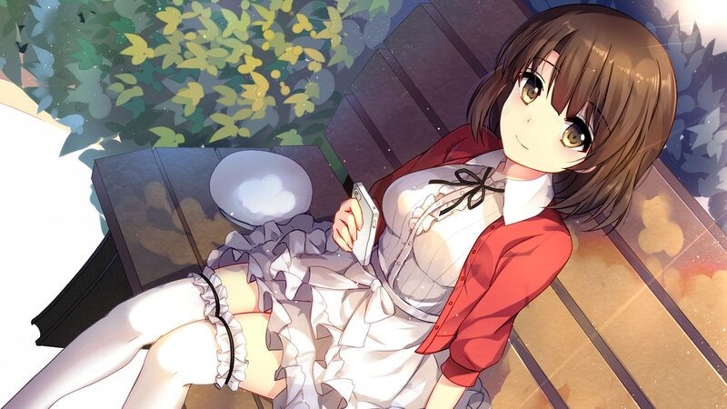 Anime Girl on Bench — Brown, Calm, Afternoon, Phone