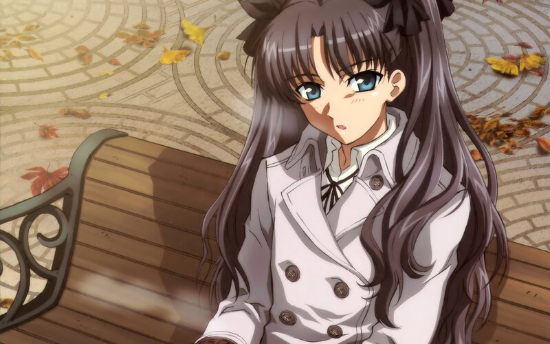 Anime Girl on Bench — Brown, Calm, Autumn, Fallen Leaves