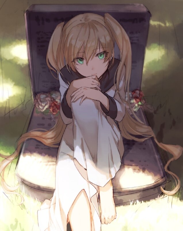 Anime Girl on Bench — Brown, Melancholic