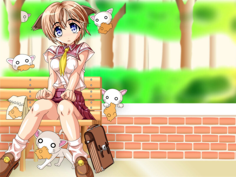 Anime Girl on Bench — Green, Calm