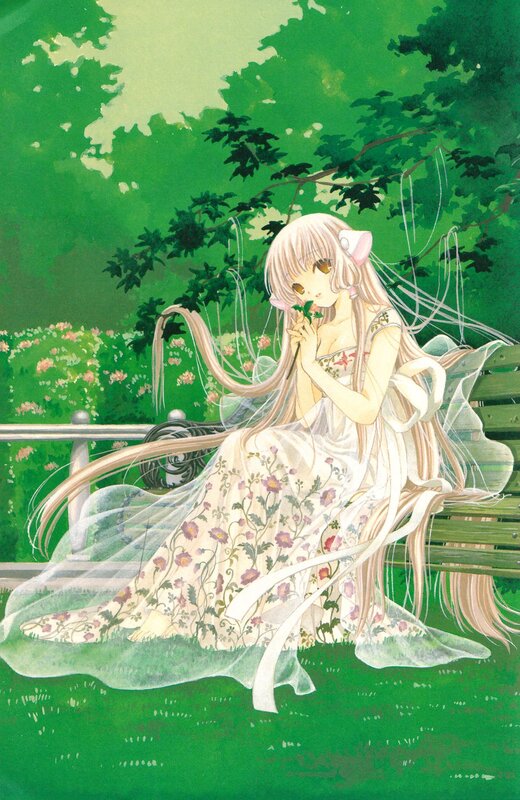 Anime Girl on Bench — Green, Serene, Afternoon, Manga