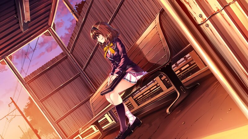 Anime Girl on Bench — Orange, Calm