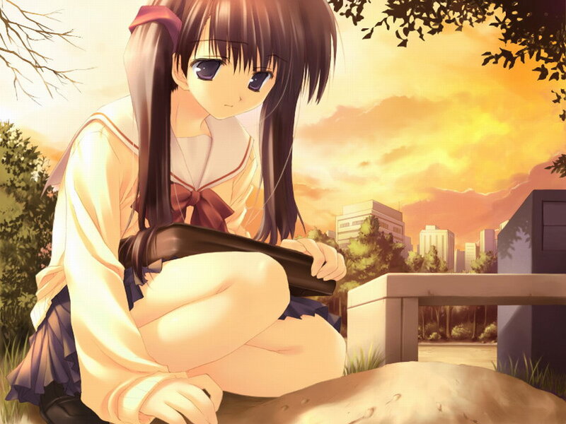 Anime Girl on Bench — Orange, Serene