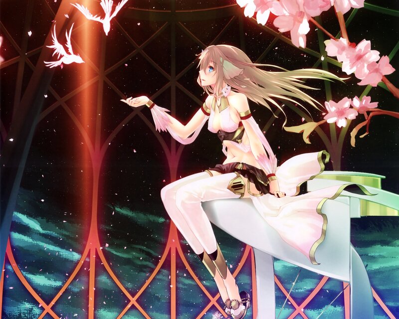 Anime Girl on Bench — Pink, Serene, Night