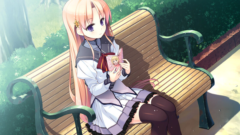 Anime Girl on Bench — Pink, Serene