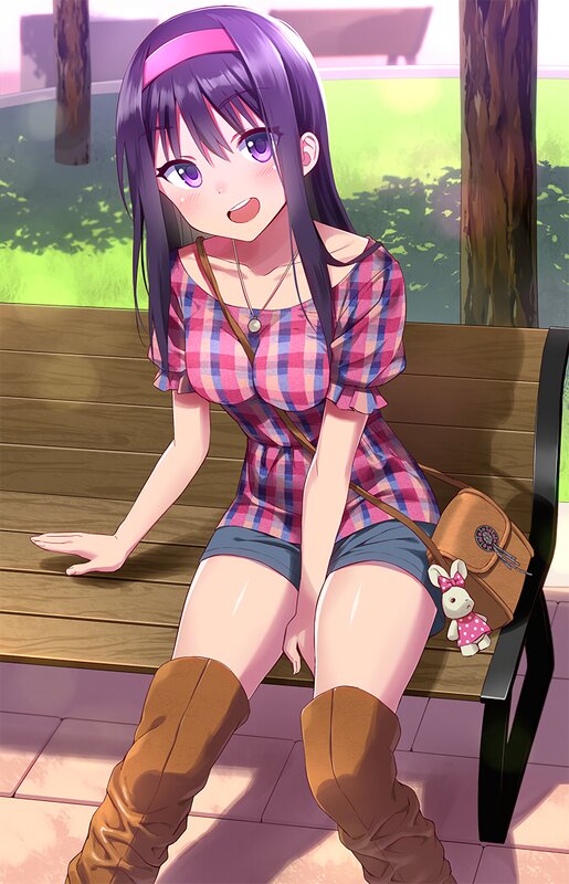 Anime Girl on Bench — Purple, Calm, Afternoon, Bag