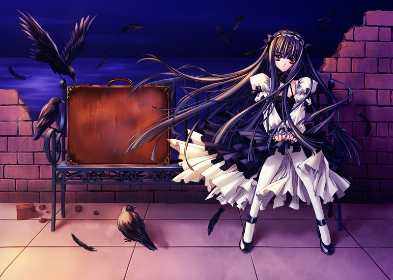 Anime Girl on Bench — Purple, Dramatic