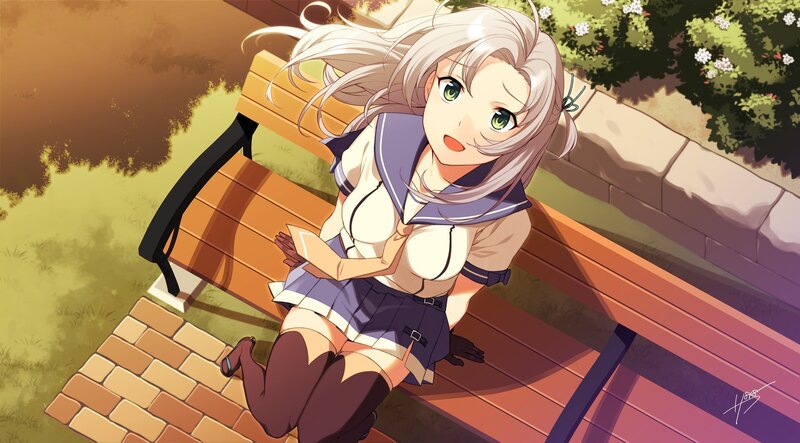 Anime Girl on Bench — White, Calm, Afternoon