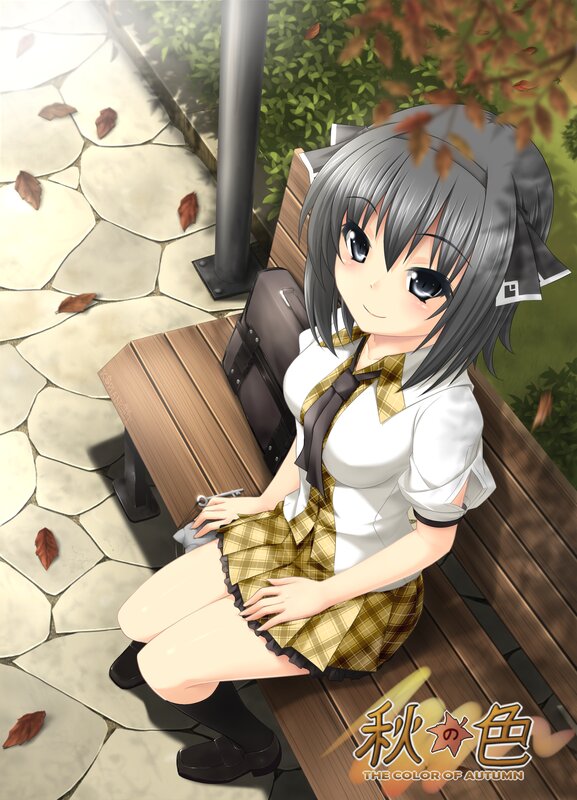 Anime Girl on Bench — White, Calm, Autumn