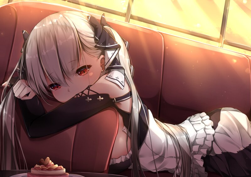 Anime Girl on Bench — White, Calm, Sunset