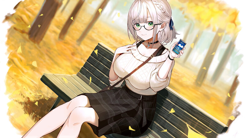 Anime Girl on Bench — Yellow, Calm, Autumn, Digital Art
