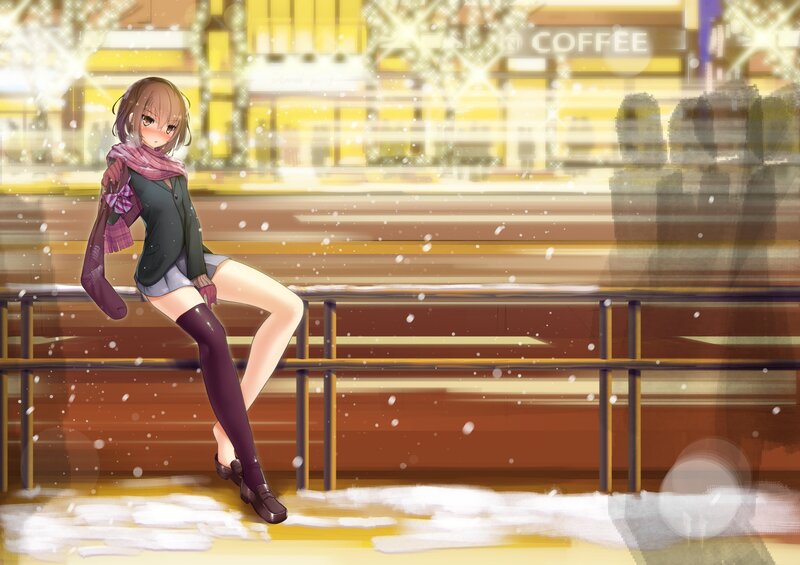 Anime Girl on Bench — Yellow, Calm