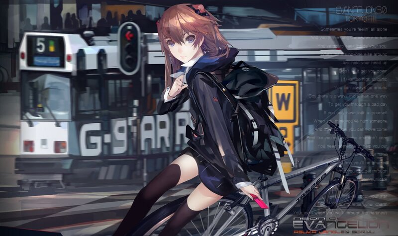 Anime Girl on Bicycle — Black