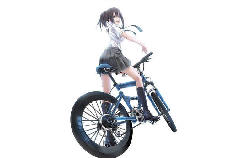 Anime Girl on Bicycle — Blue, Dynamic