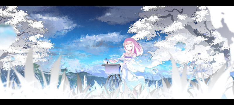 Anime Girl on Bicycle — Blue