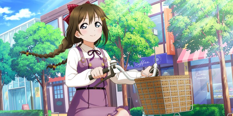 Anime Girl on Bicycle — Green, Serene, Afternoon, Basket