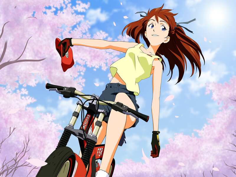 Anime Girl on Bicycle — Pink, Cheerful