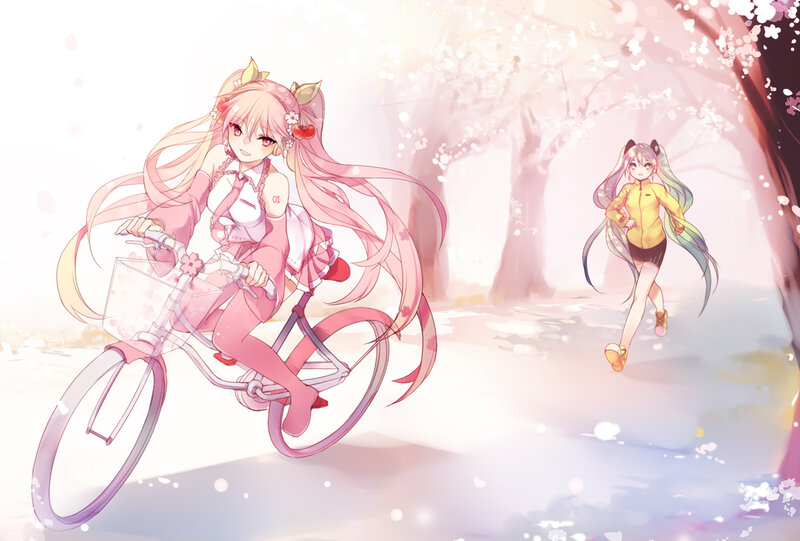 Anime Girl on Bicycle — Pink, Serene, Spring