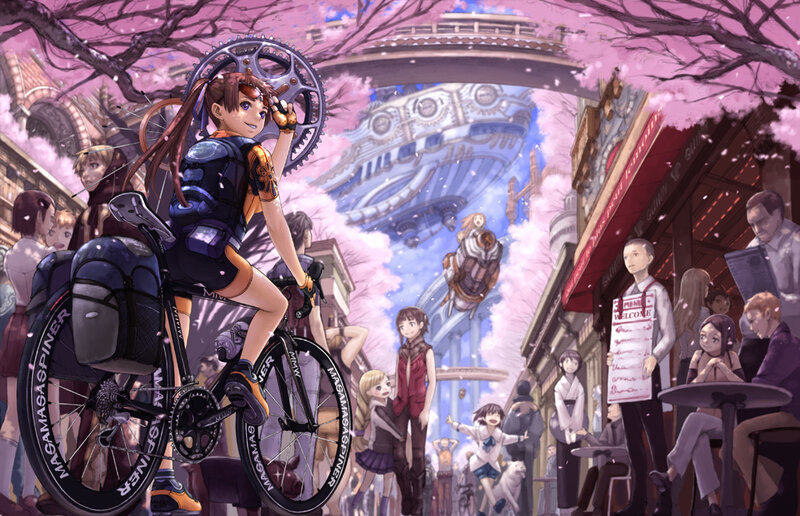 Anime Girl on Bicycle — Pink