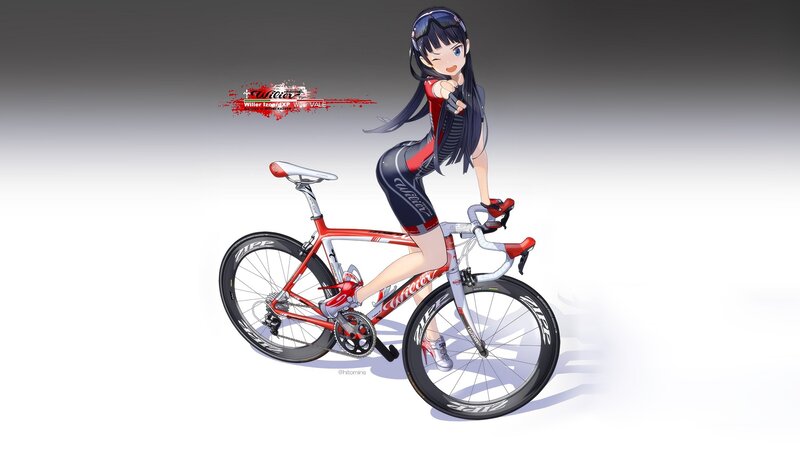 Anime Girl on Bicycle — Red