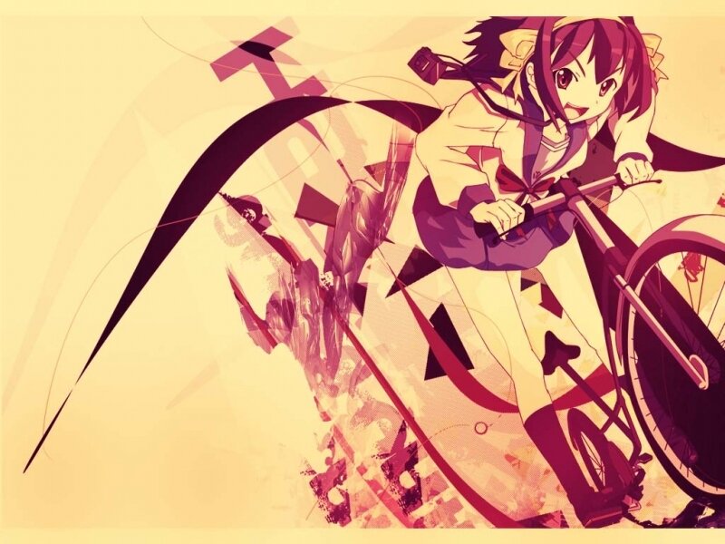Anime Girl on Bicycle — Yellow, Dynamic