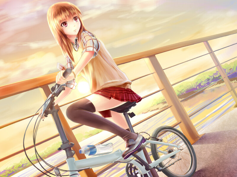 Anime Girl on Bicycle — Yellow, Serene