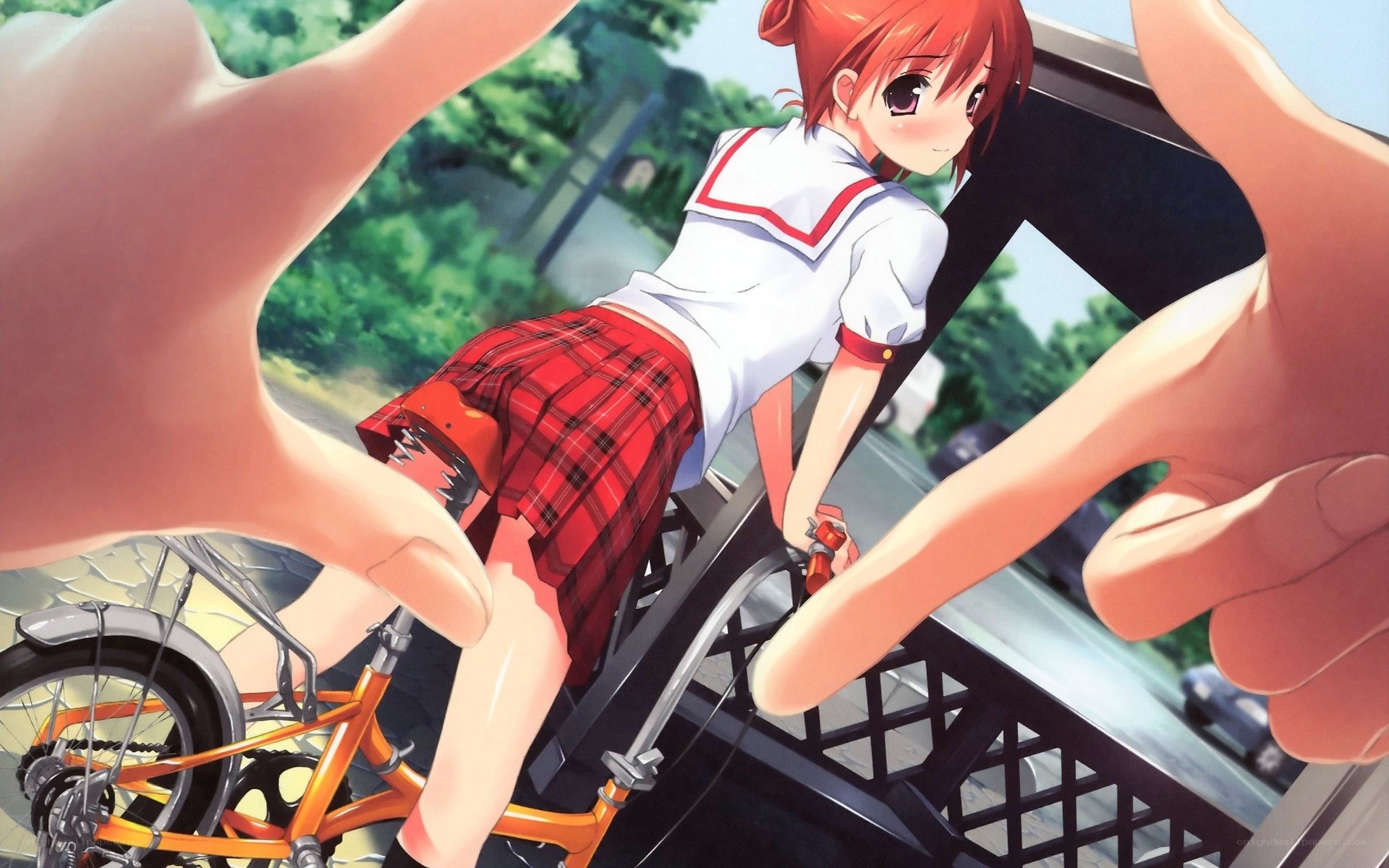 anime girl on bicycle
