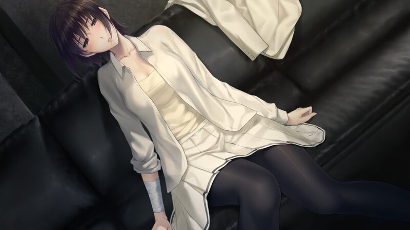 anime girl on black couch