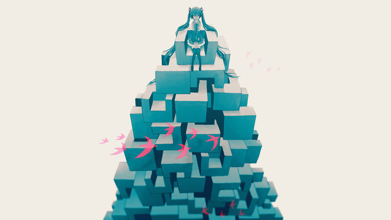 Anime Girl on Block Tower