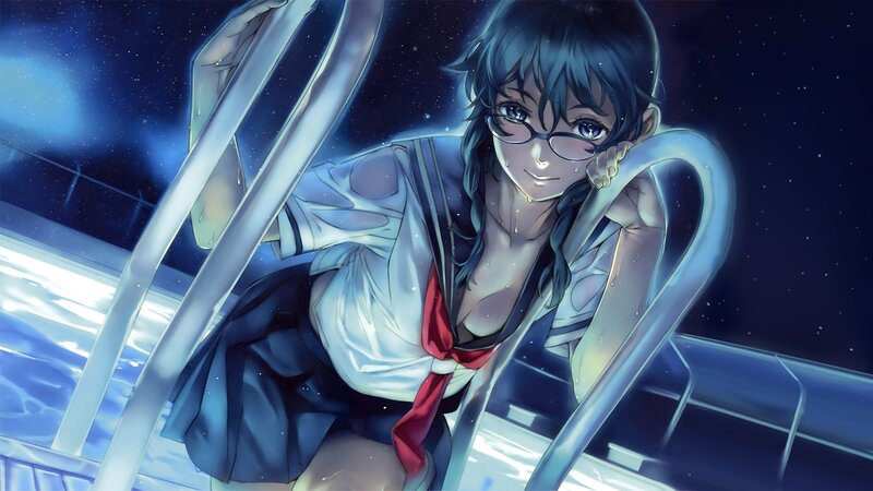 anime girl on boat at night