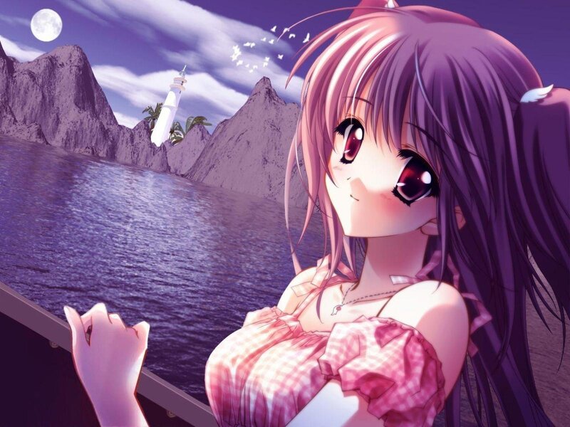 Anime Girl on Boat — Purple