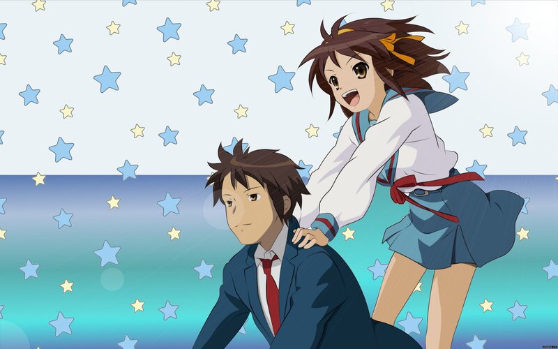 Anime Girl on Boy's Back — Blue