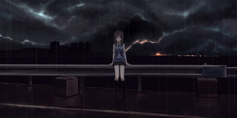 Anime Girl on Bridge — Black, Dramatic