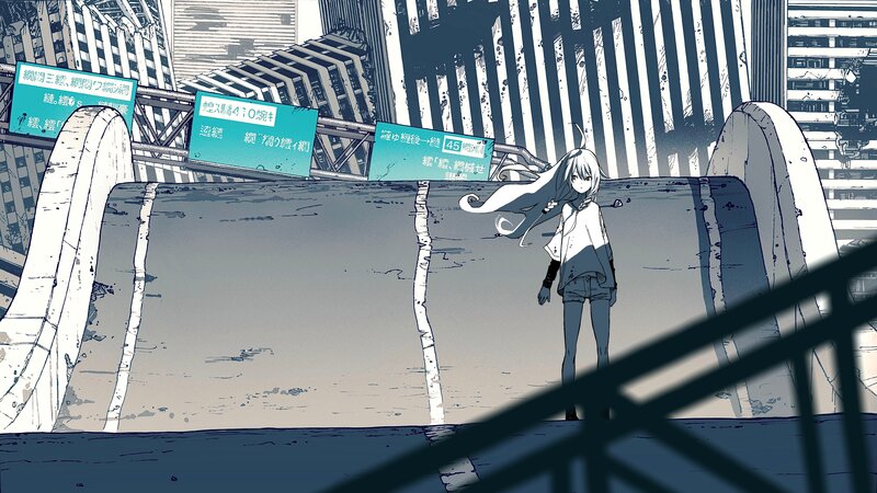 Anime Girl on Bridge — Blue, Dramatic, Manga