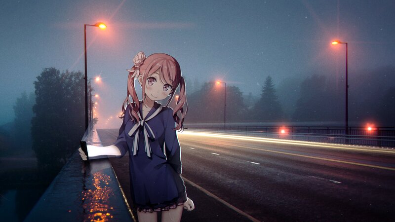 Anime Girl on Bridge — Blue, Moody